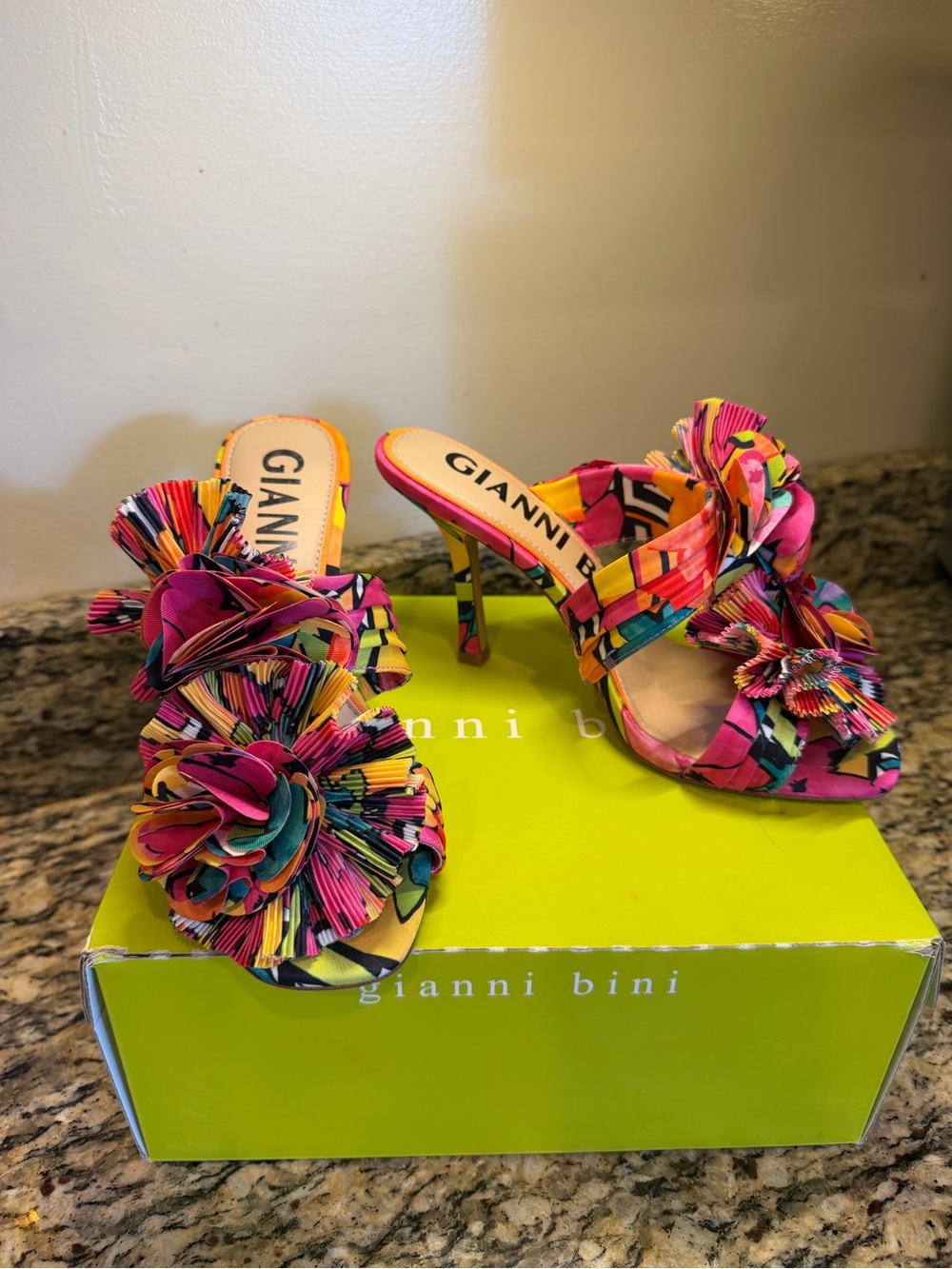 Gianni Bini Pink Multi Floral Ruffle High Heel Sandals